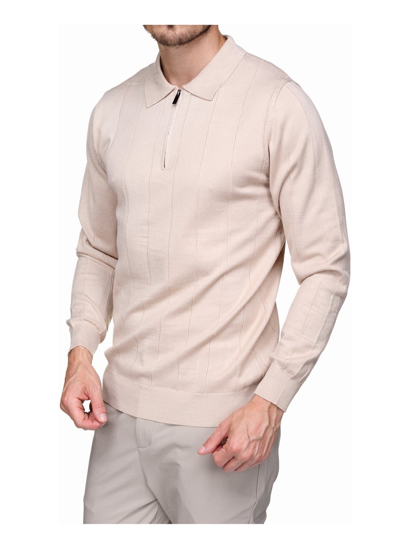 Pull col polo à zip Crème - Kiabi