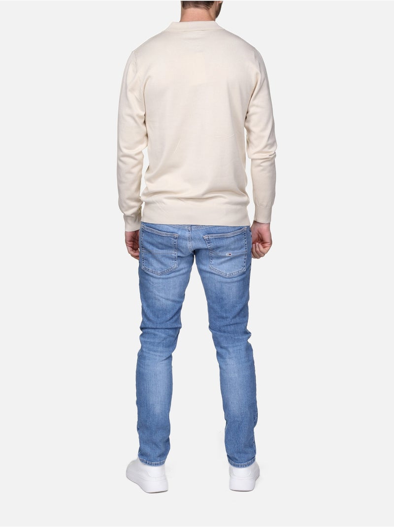 Pull col polo à zip Crème - Kiabi