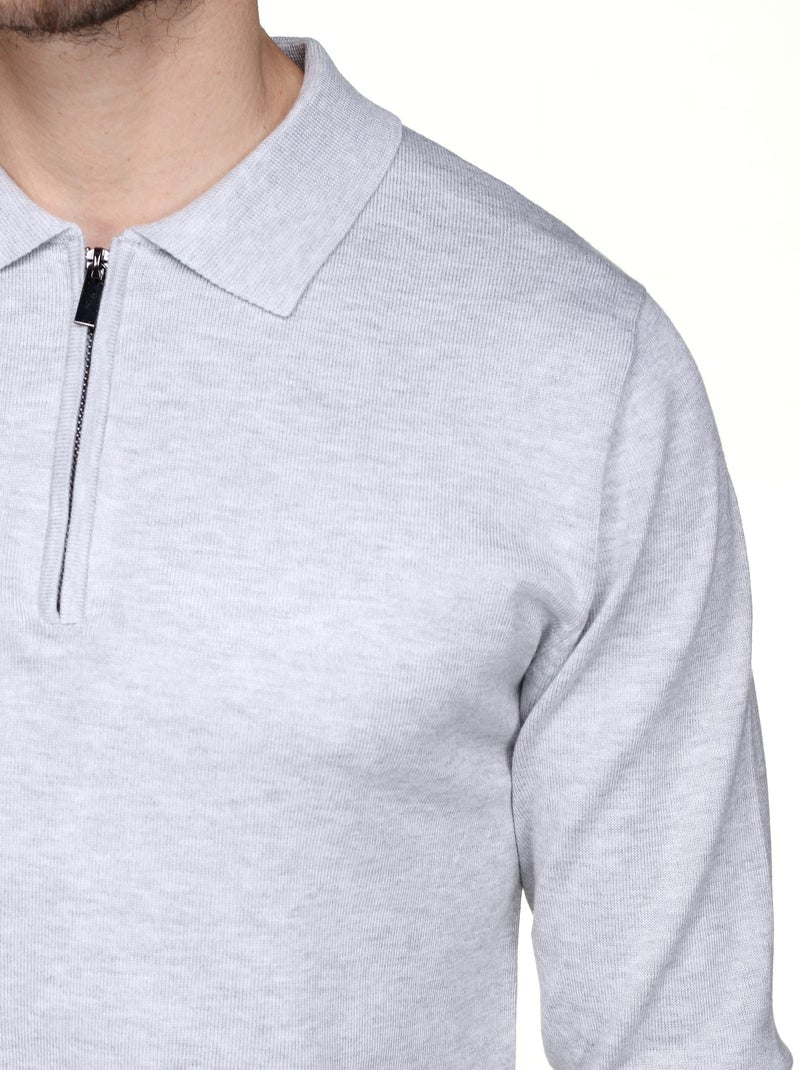 Pull col polo à zip Gris - Kiabi