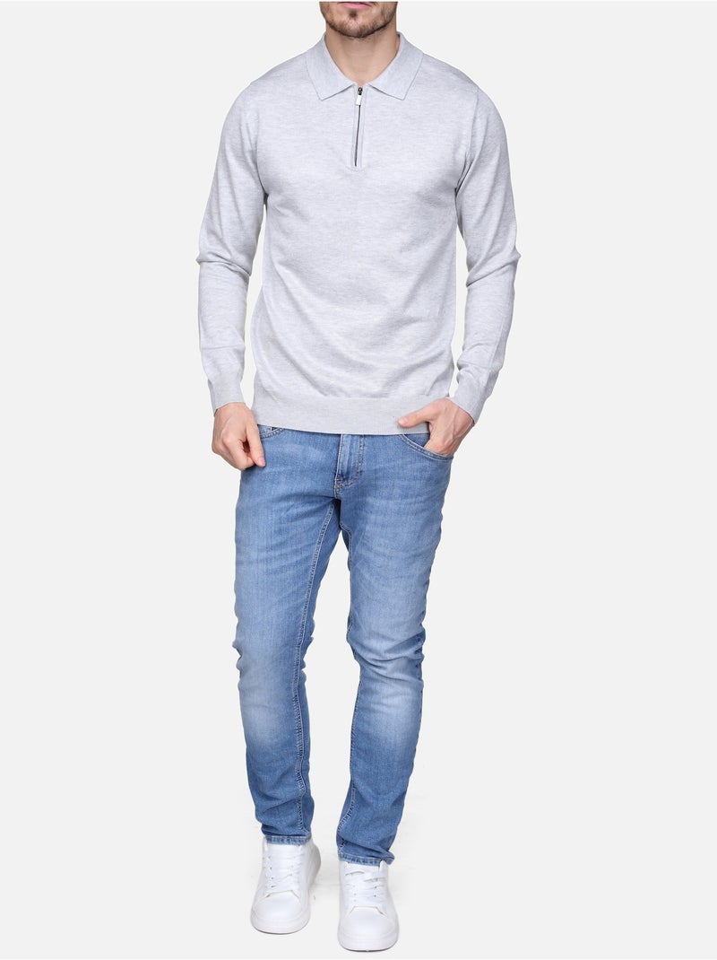 Pull col polo à zip Gris - Kiabi