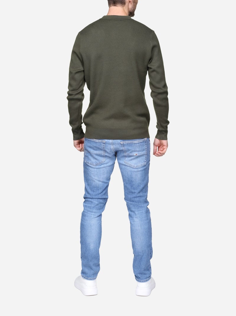 Pull col polo à zip Kaki - Kiabi