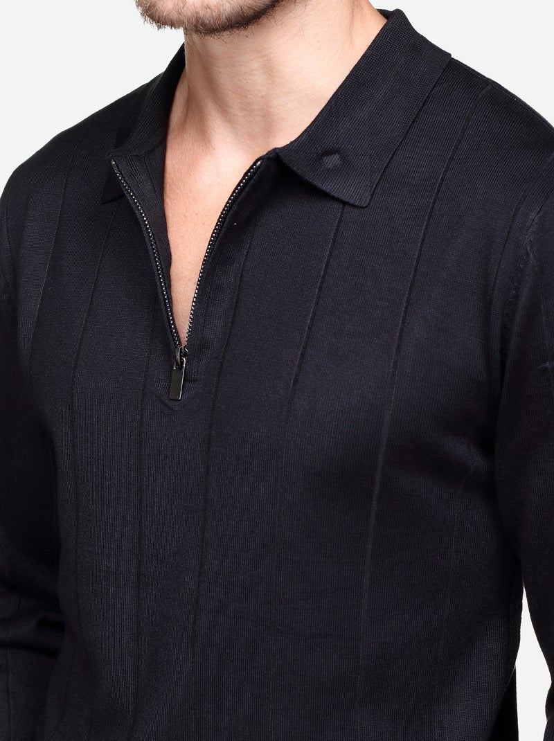 Pull col polo à zip Noir - Kiabi
