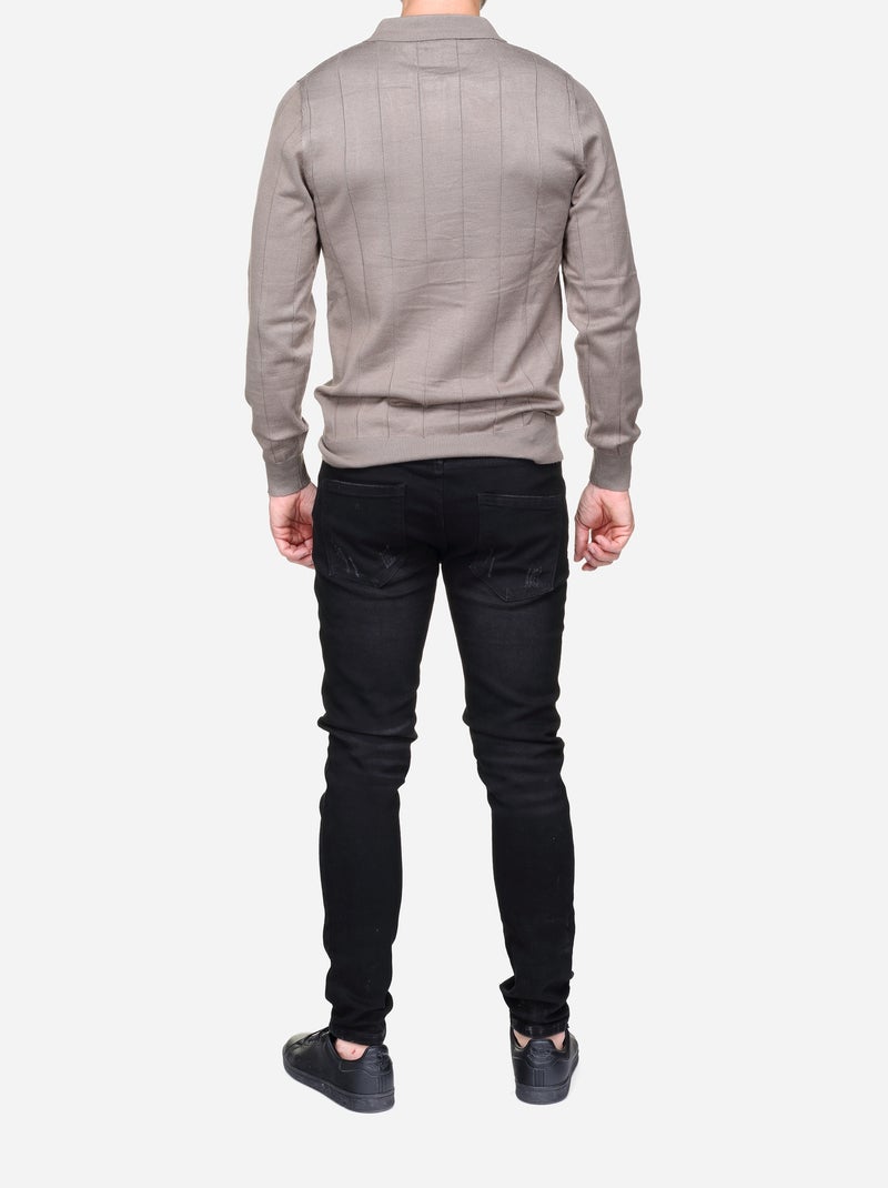 Pull col polo à zip Taupe - Kiabi