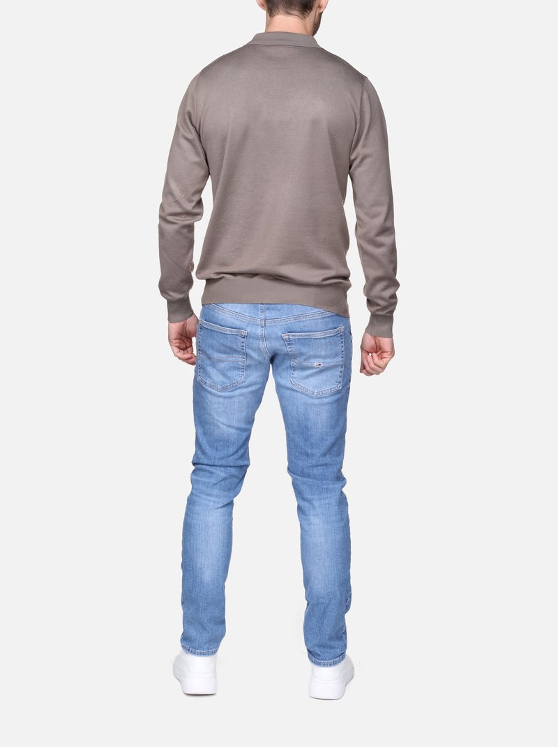 Pull col polo à zip Taupe - Kiabi