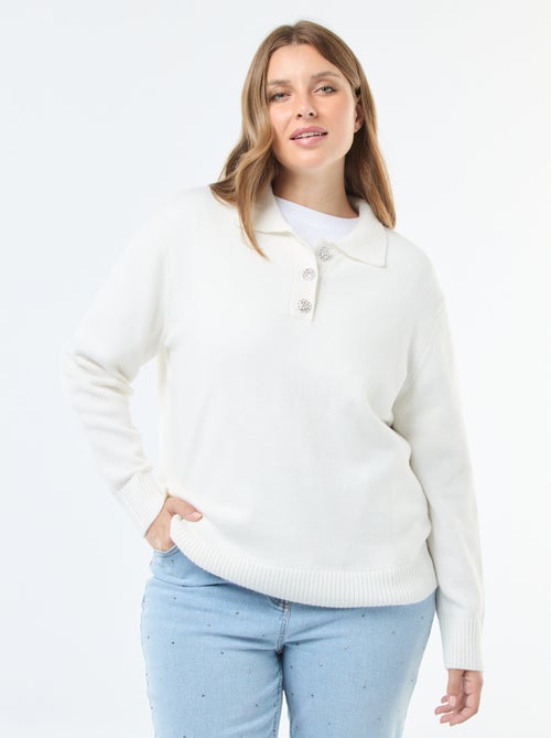 Pull col polo avec boutons bijoux - Kiabi