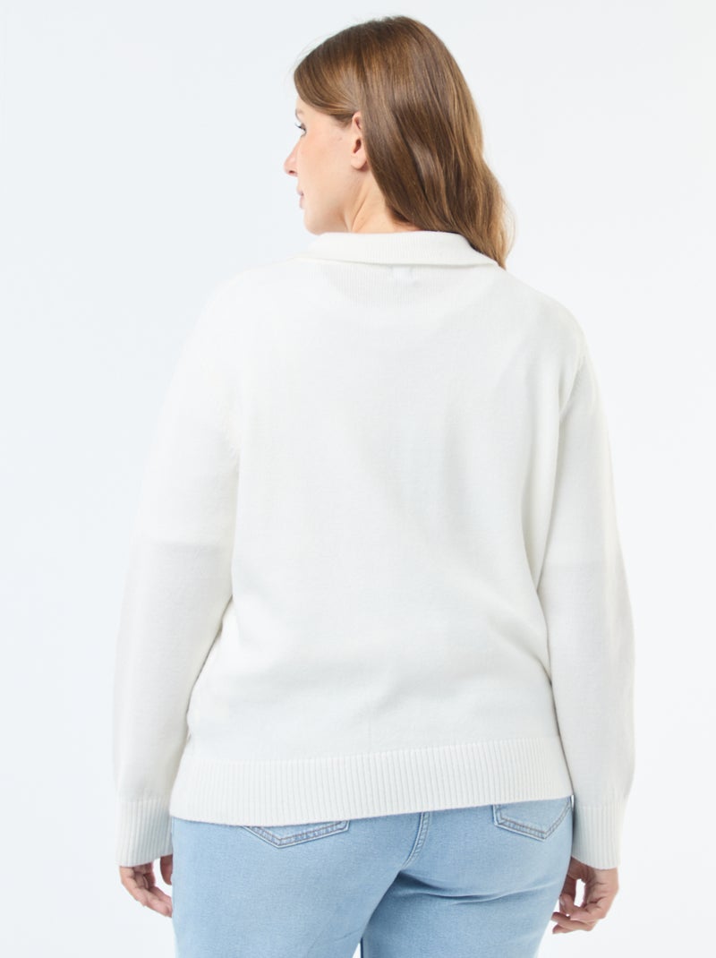 Pull col polo avec boutons bijoux Blanc - Kiabi