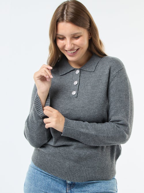 Pull col polo avec boutons bijoux - Kiabi