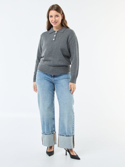 Pull col polo avec boutons bijoux - Kiabi