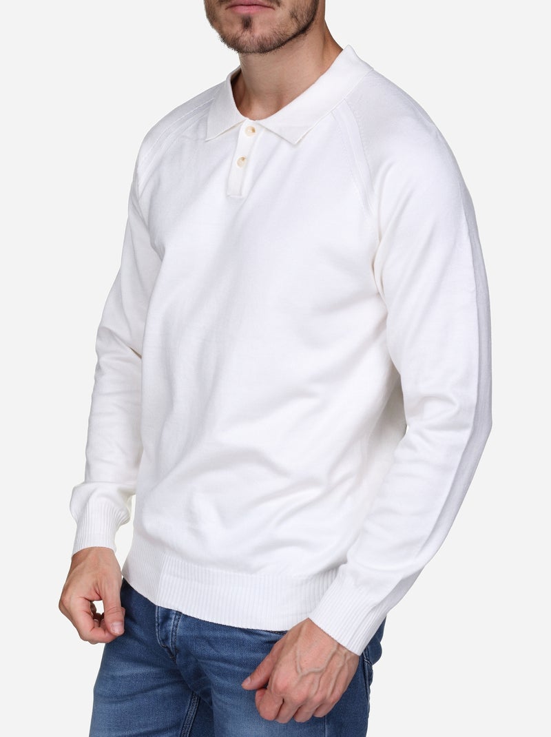 Pull col polo Blanc - Kiabi