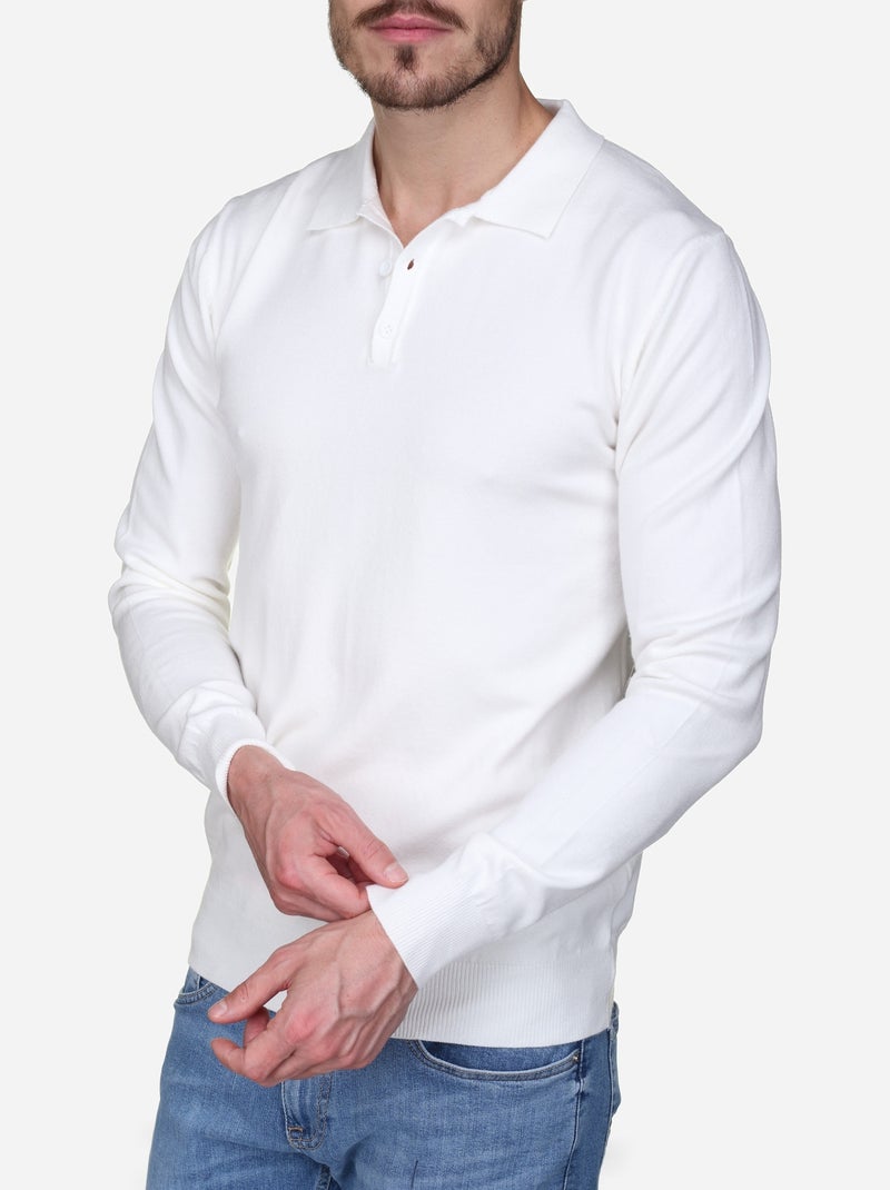 Pull col polo Blanc - Kiabi