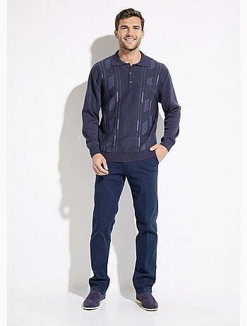 Pull col polo boutonné jacquard manches longues laine - afibel