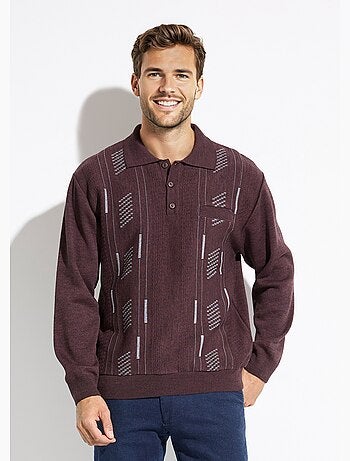 Pull col polo boutonné jacquard manches longues laine - afibel