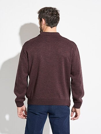 Pull col polo boutonné jacquard manches longues laine - afibel