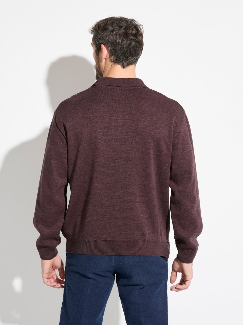 Pull col polo boutonné jacquard manches longues laine - afibel Bordeaux - Kiabi