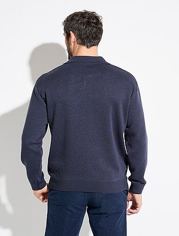 Pull col polo boutonné jacquard manches longues laine