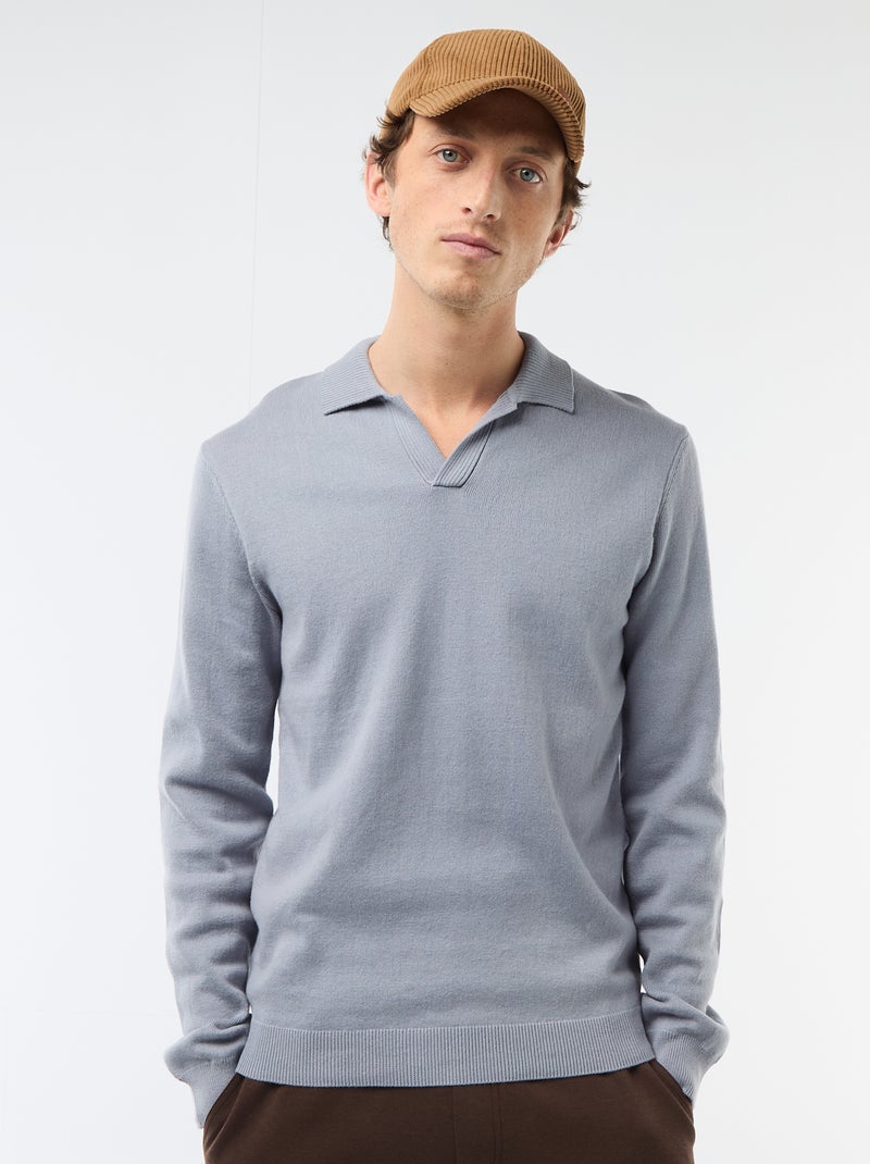 Pull col polo en maille Bleu - Kiabi
