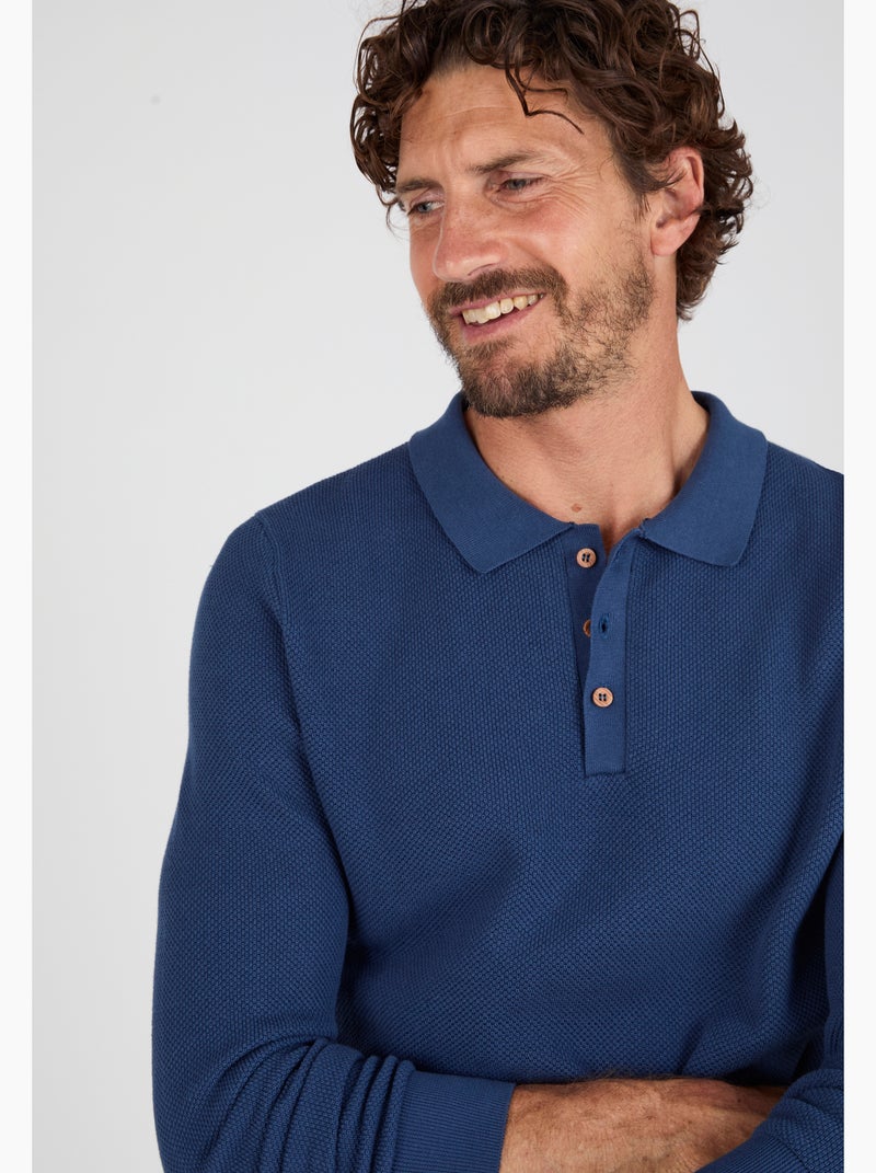 Pull col polo en maille fantaisie - Damart Bleu marine - Kiabi