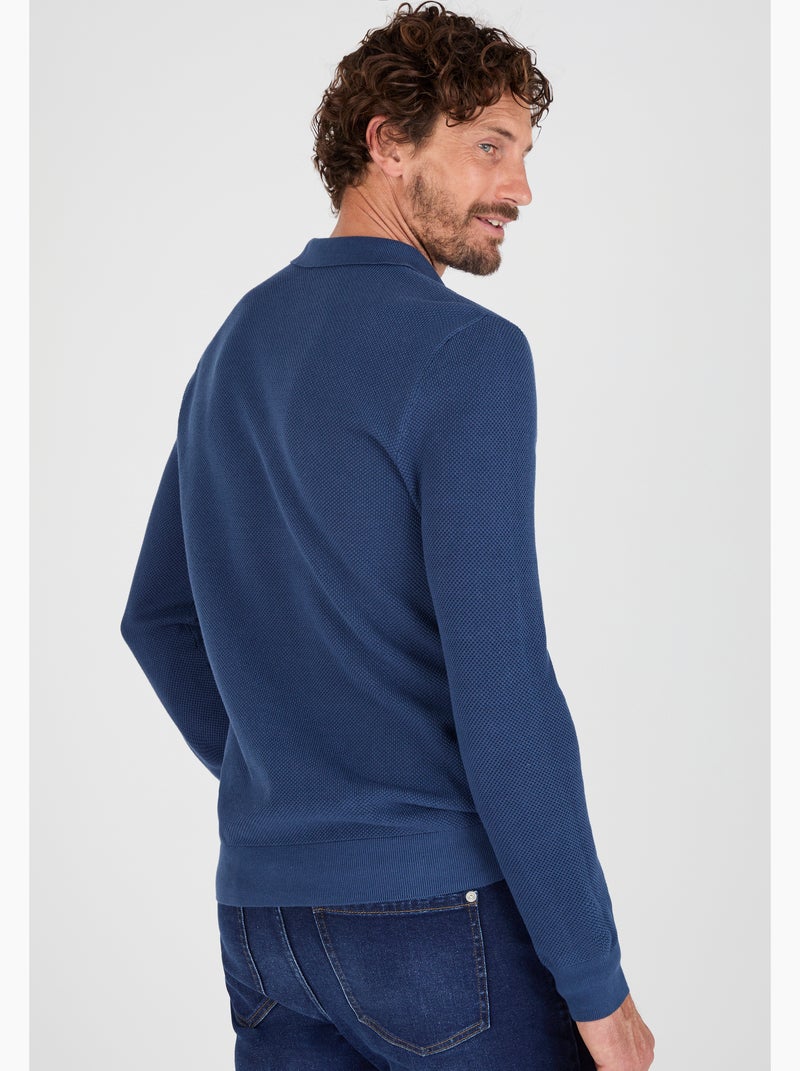 Pull col polo en maille fantaisie - Damart Bleu marine - Kiabi