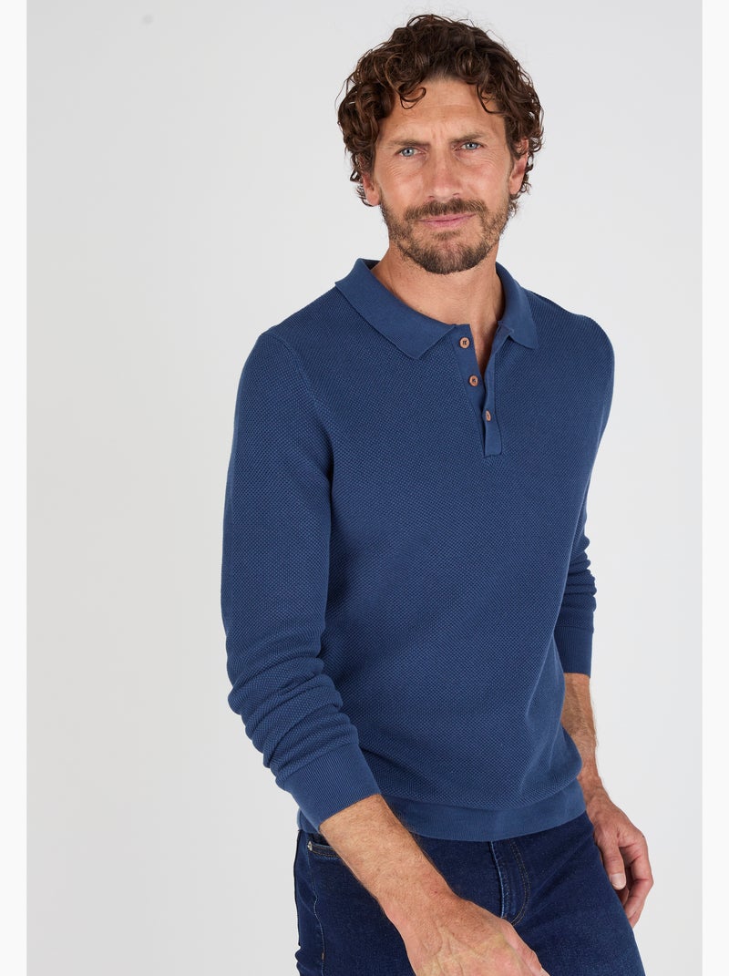 Pull col polo en maille fantaisie - Damart Bleu marine - Kiabi