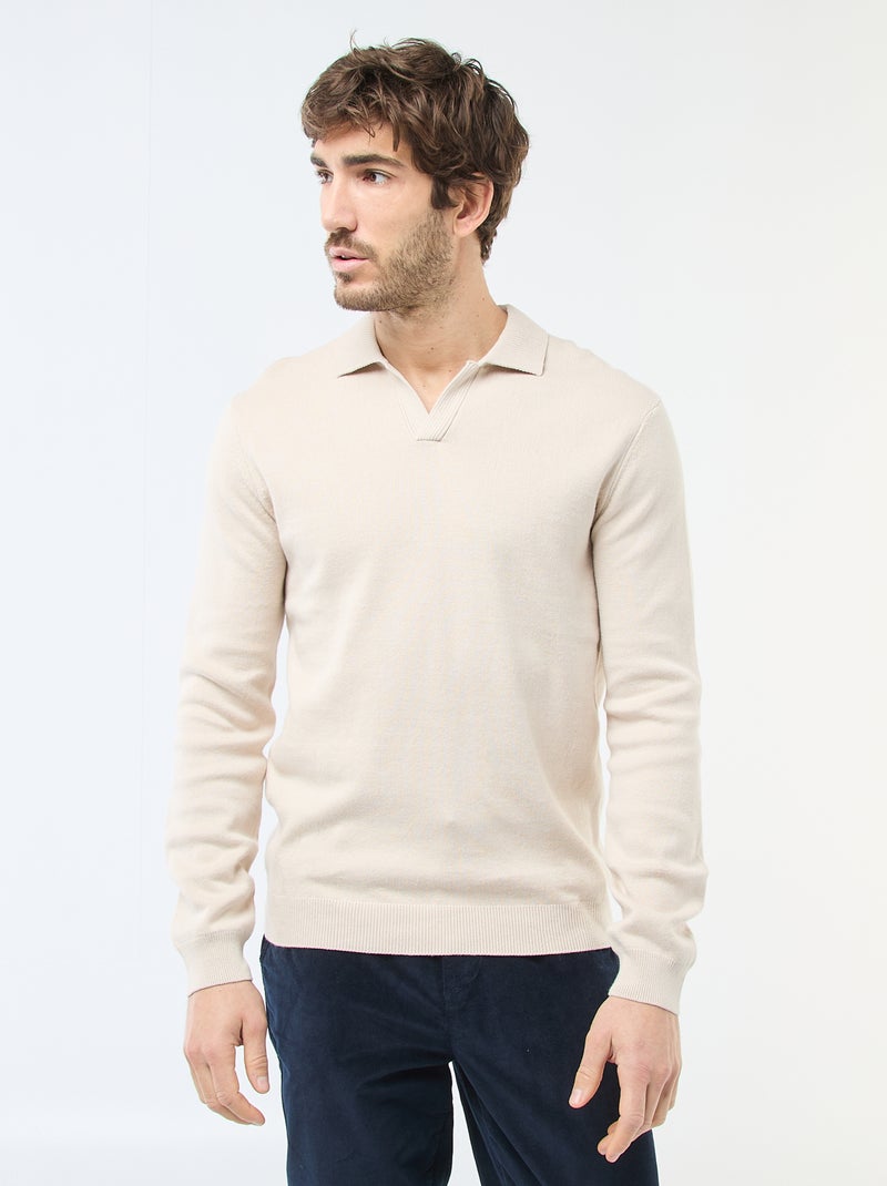 Pull col polo en maille Gris - Kiabi