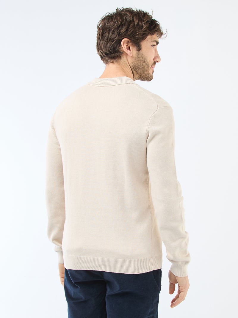 Pull col polo en maille Gris - Kiabi