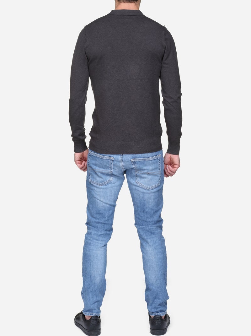 Pull col polo Gris foncé - Kiabi