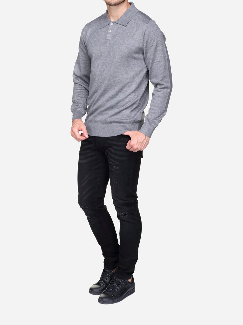 Pull col polo Gris - Kiabi
