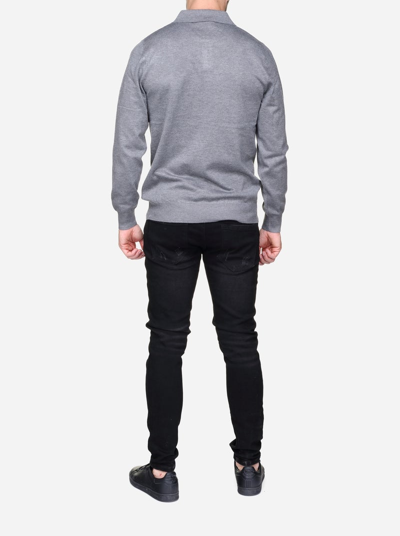 Pull col polo Gris - Kiabi