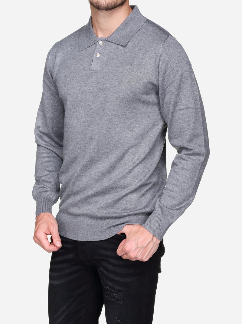 Pull col polo Gris - Kiabi