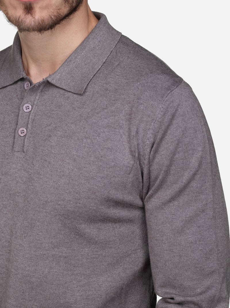 Pull col polo Gris - Kiabi
