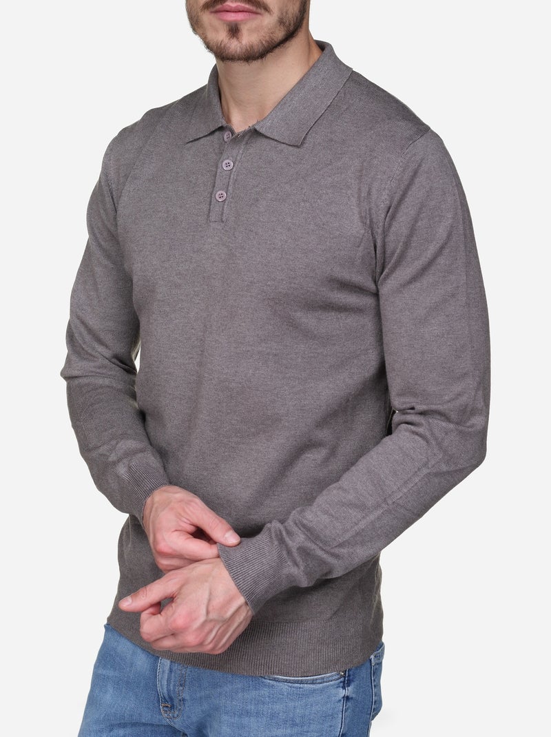 Pull col polo Gris - Kiabi