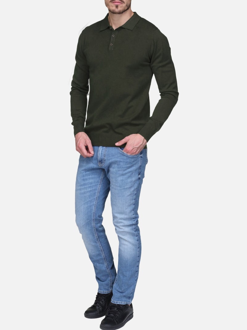 Pull col polo Kaki - Kiabi