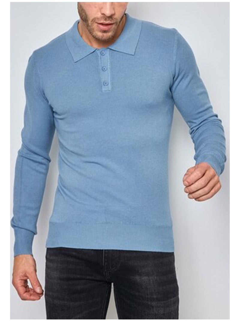 Pull col polo Kebello Bleu ciel - Kiabi