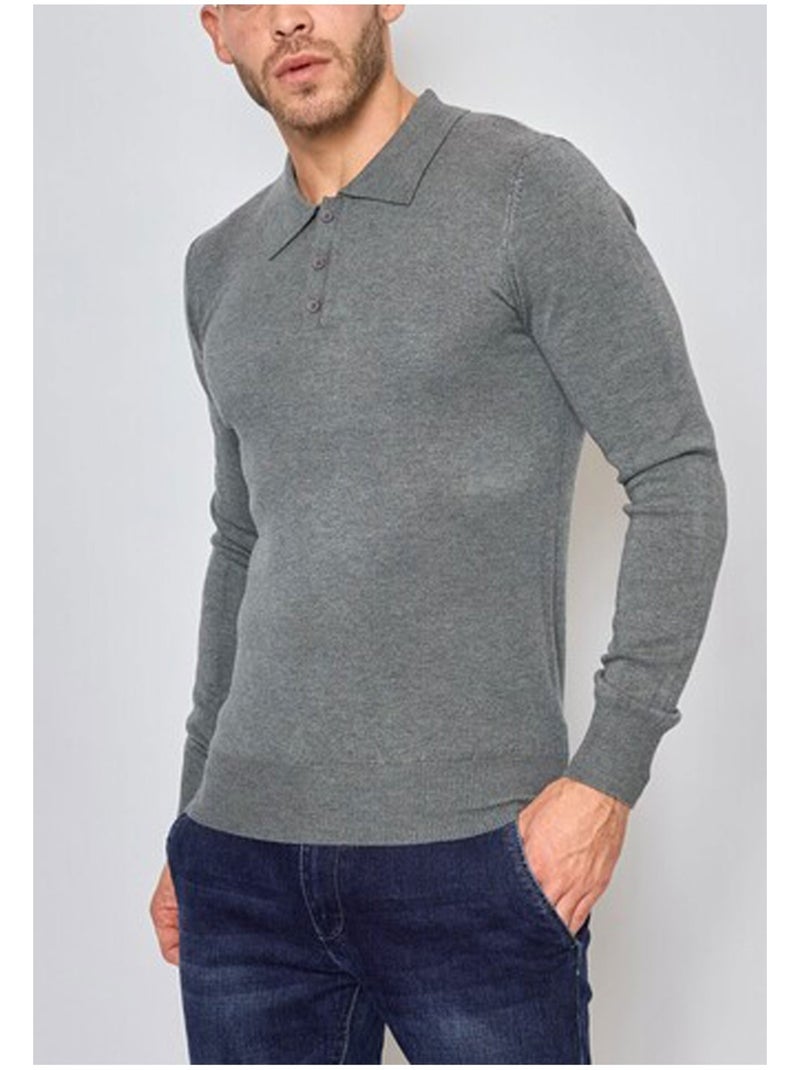 Pull col polo Kebello Gris - Kiabi