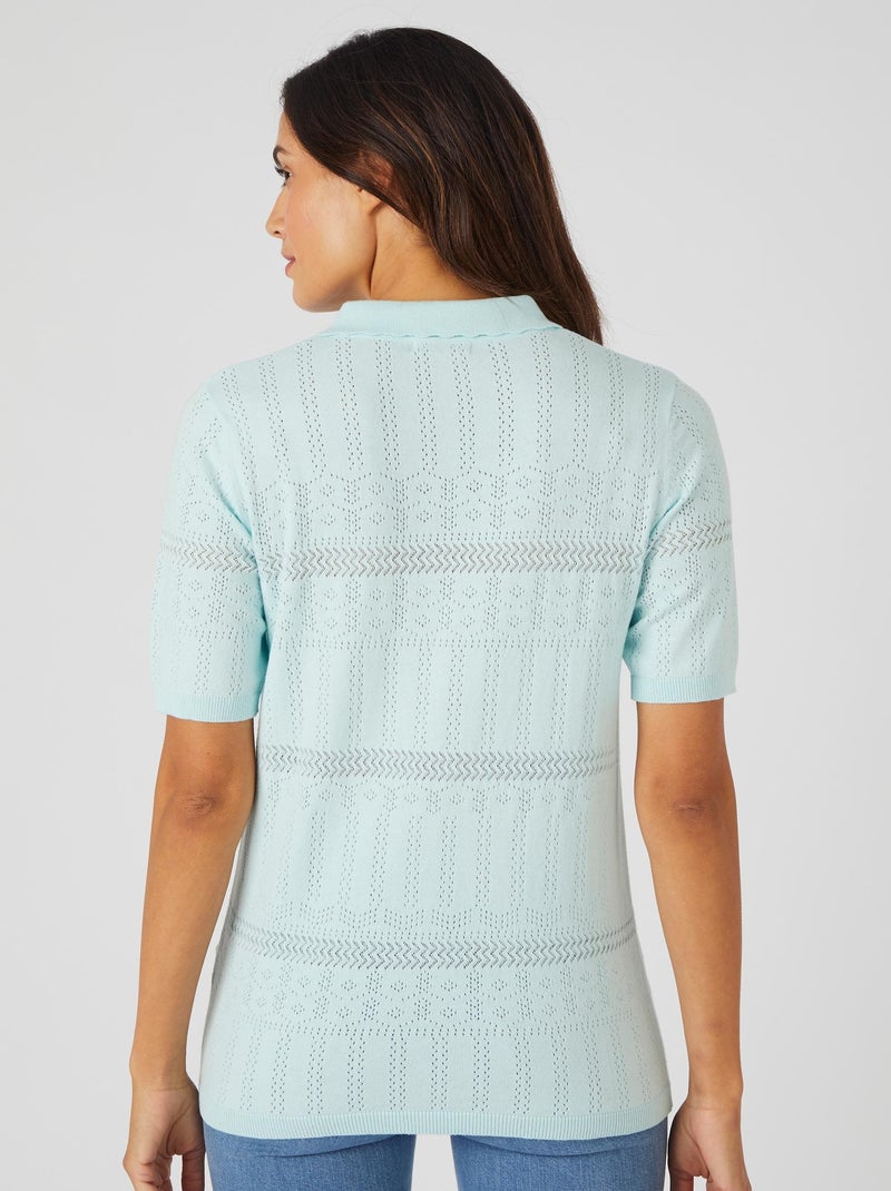 Pull col polo maille ajourée - Damart Bleu - Kiabi