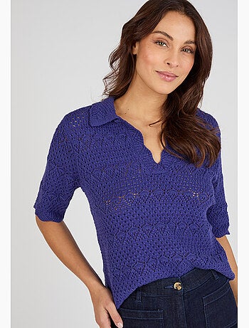 Pull col polo maille ajourée - Damart
