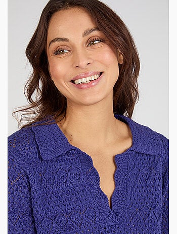 Pull col polo maille ajourée - Damart