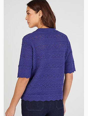 Pull col polo maille ajourée - Damart