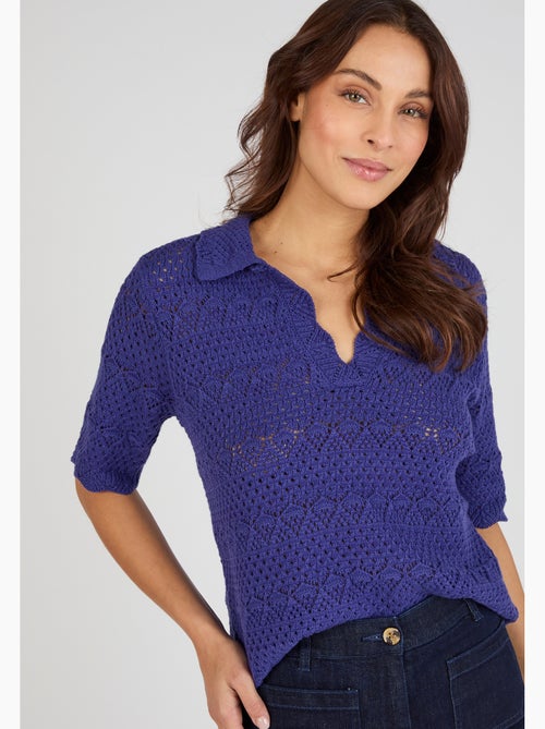 Pull col polo maille ajourée - Damart - Kiabi
