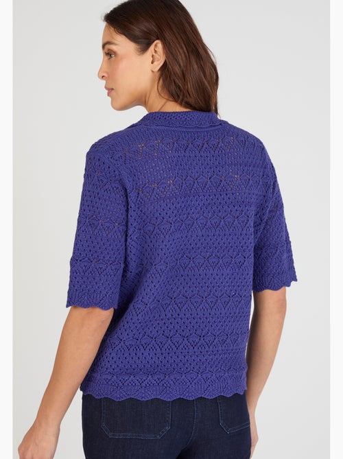 Pull col polo maille ajourée - Damart - Kiabi