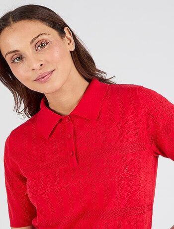 Pull col polo maille ajourée - Damart