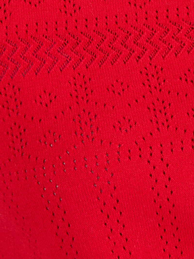 Pull col polo maille ajourée - Damart Rouge - Kiabi