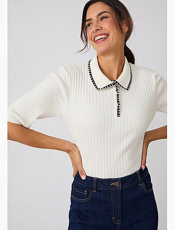 Pull col polo maille côtelée - Damart