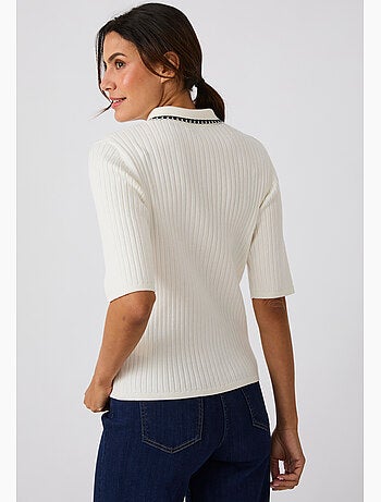 Pull col polo maille côtelée - Damart