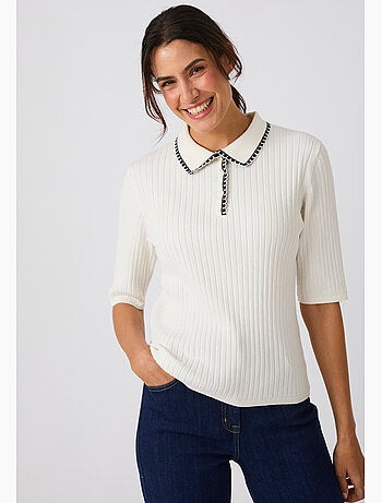 Pull col polo maille côtelée - Damart