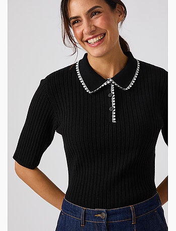 Pull col polo maille côtelée - Damart