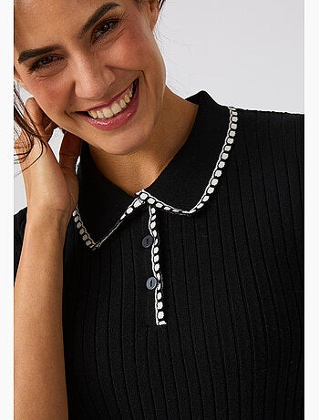 Pull col polo maille côtelée - Damart