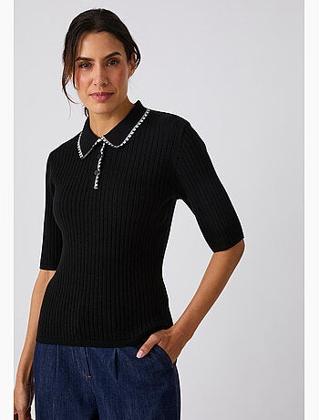 Pull col polo maille côtelée - Damart
