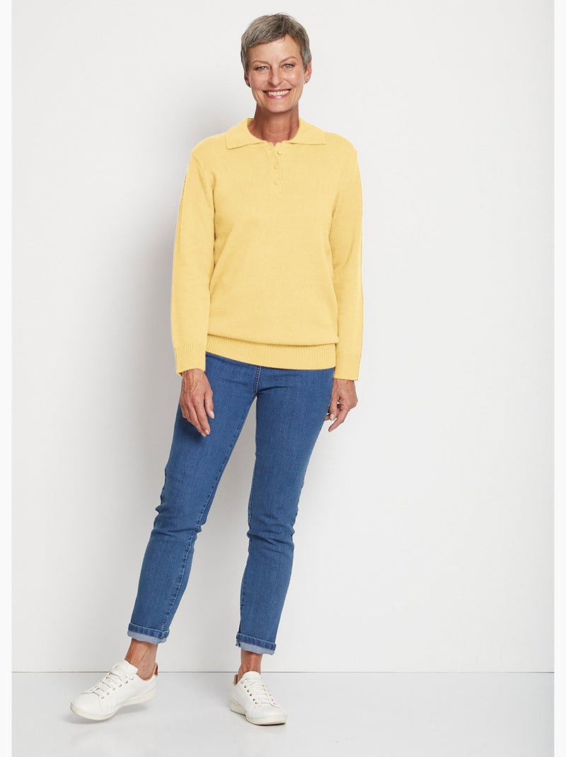 Pull col polo maille épaisse - Afibel Ivoire - Kiabi