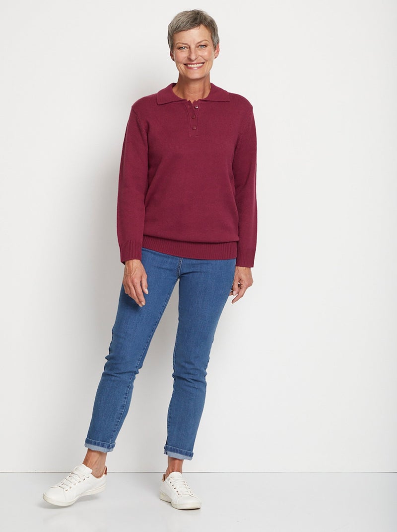 Pull col polo maille épaisse - Afibel Prune - Kiabi